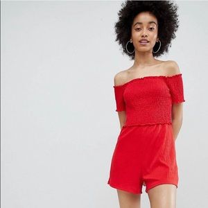 ASOS Bershka off the shoulder stretch RED romper M